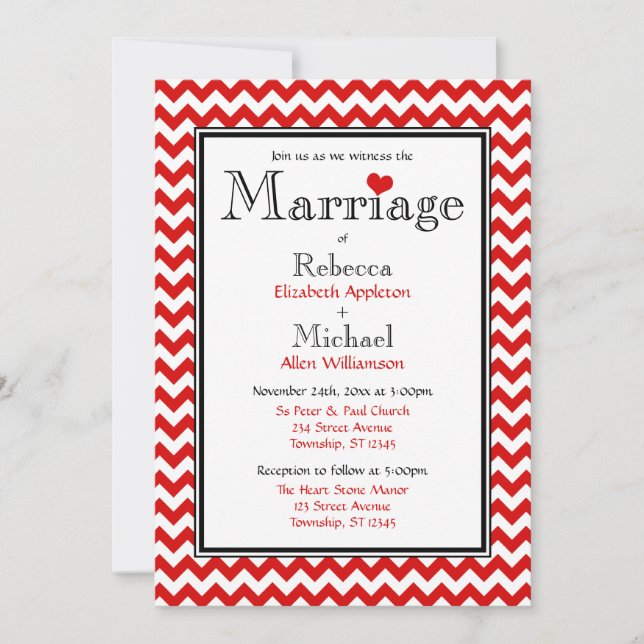 Chevron Red & White Wedding Invitations (Front)