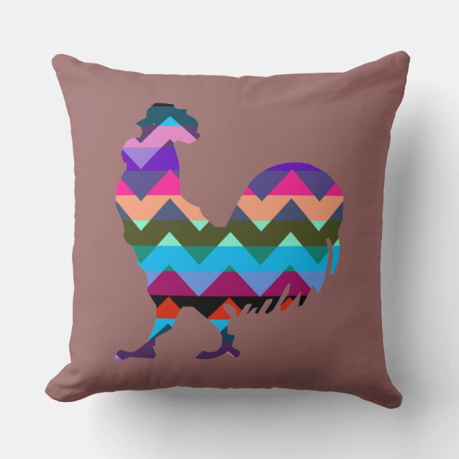 Chevron Rooster Pattern Throw Pillow (Front)