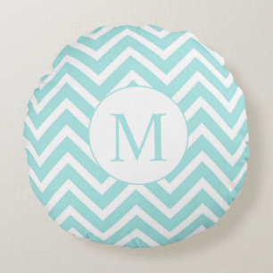 Chevron Round Monogram Pillow, Seafoam & White Round Pillow