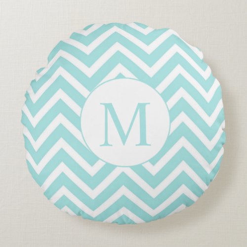 Chevron Round Monogram Pillow Seafoam  White Round Pillow