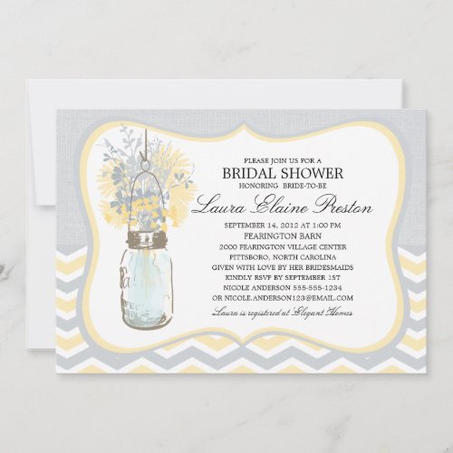 Chevron Rustic Chic Mason Jar Bridal Shower Invitation