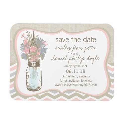 Chevron Rustic Chic Mason Jar Save the Date Magnet