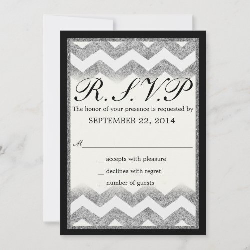 Chevron Silver Glitter Wedding RSVP Invite
