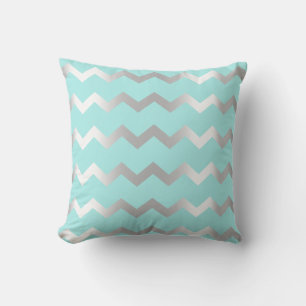 Chevron Silver Gray Aqua Water Metalic Lines Throw Pillow