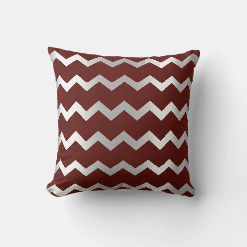 Chevron Silver Gray Burgundy Maroon Metal Stripes Throw Pillow