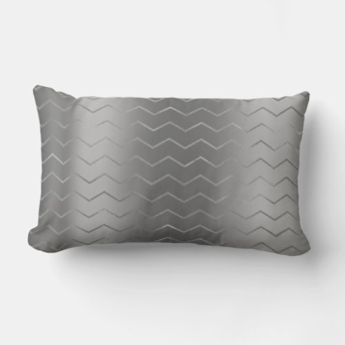 Chevron Silver Gray Graphite Steel Metall Lines Lumbar Pillow