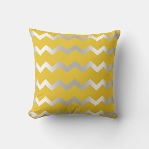 Chevron Silver Gray Graphite Yellow Metall Lines Throw Pillow