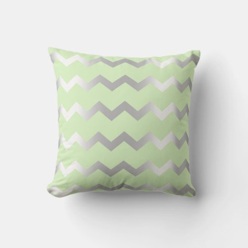 Chevron Silver Gray Grey Pastel Peas Metal Stripes Throw Pillow