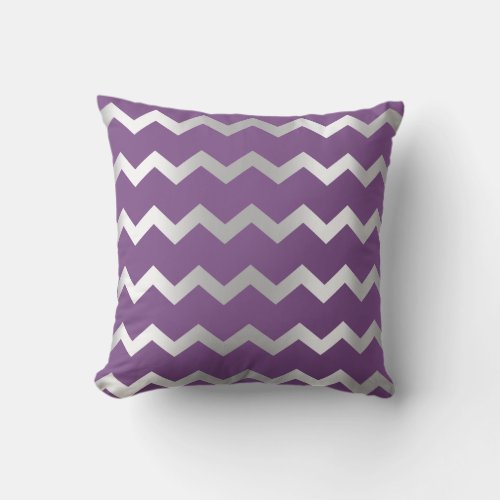 Chevron Silver Gray Grey Pastel Plum Metal Stripes Throw Pillow