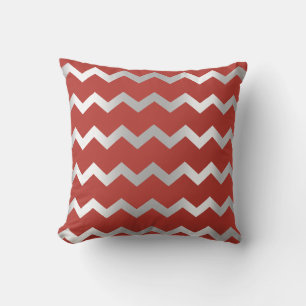Chevron Silver Gray Grey Red Wine Metal Stripes Throw Pillow