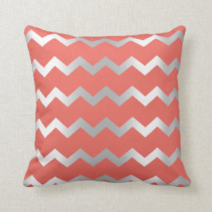 Chevron Silver Gray Grey Stripes Lines Coral Throw Pillow