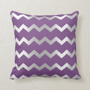 Chevron Silver Gray Purple Amethyst Metal Stripes Throw Pillow