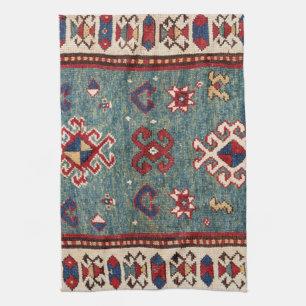 Chevron Stars :: 19th Century Colorful Steel Blue Kitchen Towel