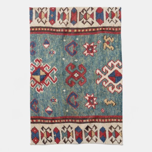 Chevron Stars  19th Century Colorful Steel Blue Kitchen Towel