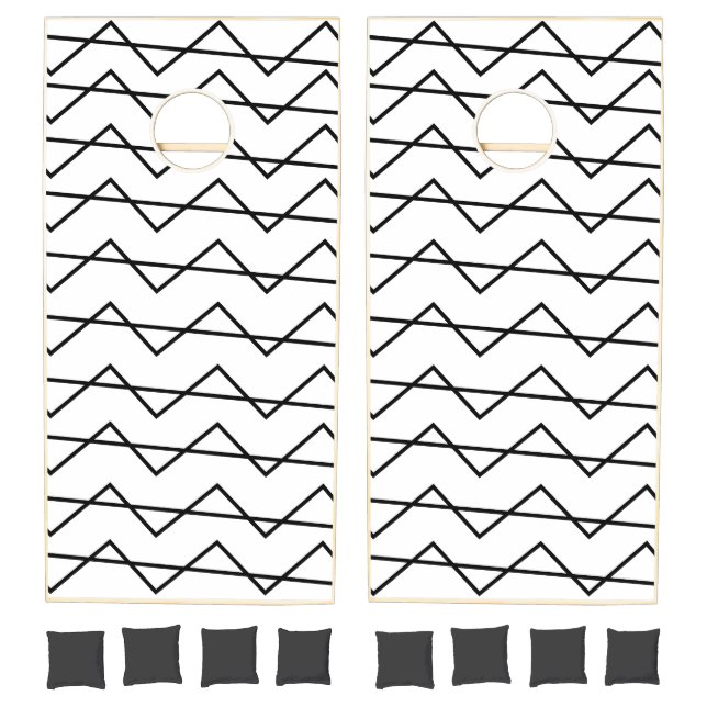 Chevron Stripe Black and White Geometric  Cornhole Set (Set)