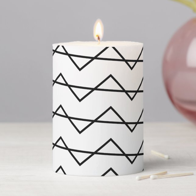 Chevron Stripe Black and White Geometric Pattern  Pillar Candle (In Situ)