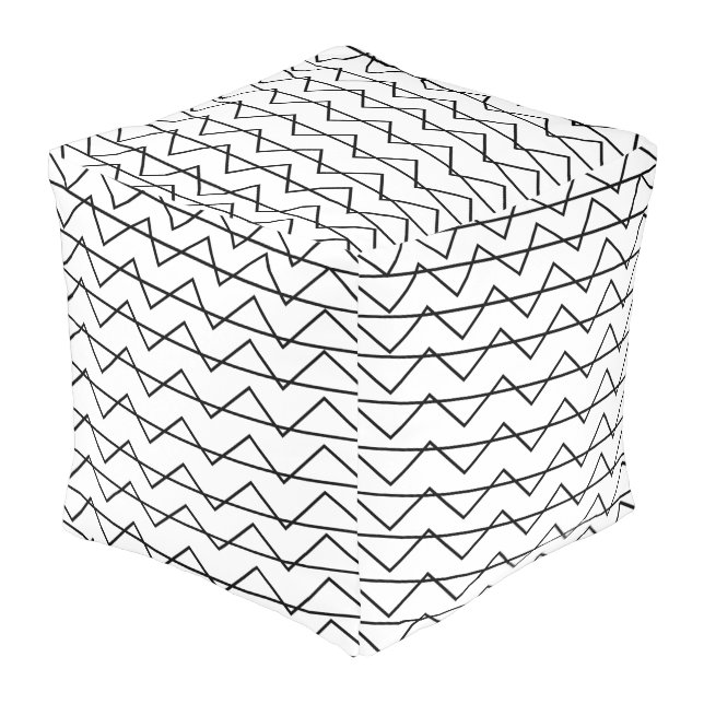 Chevron Stripe Black and White Geometric Pattern Pouf (Angled Back)