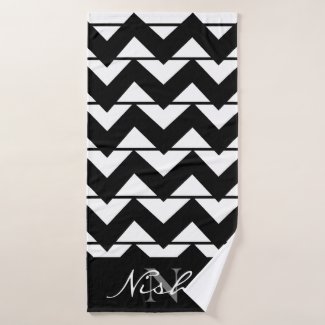Chevron Stripe Black and White Monogram