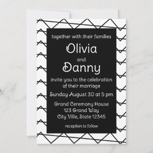 Chevron Stripe Black and White Wedding Invitation