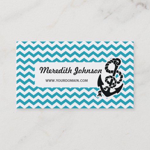 Customizable Chevron Stripe Blue Anchor Nautical Business Card