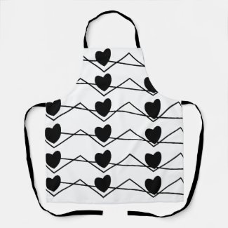 Chevron Stripe Hearts Black and White Kitchen