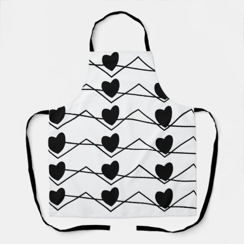 Chevron Stripe Hearts Black and White Kitchen Apron