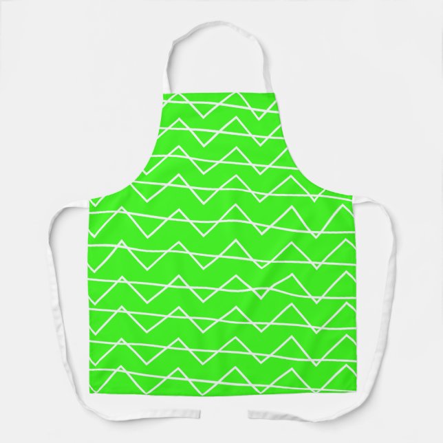 Chevron Stripe Neon Green White Geometric  Apron (Front)