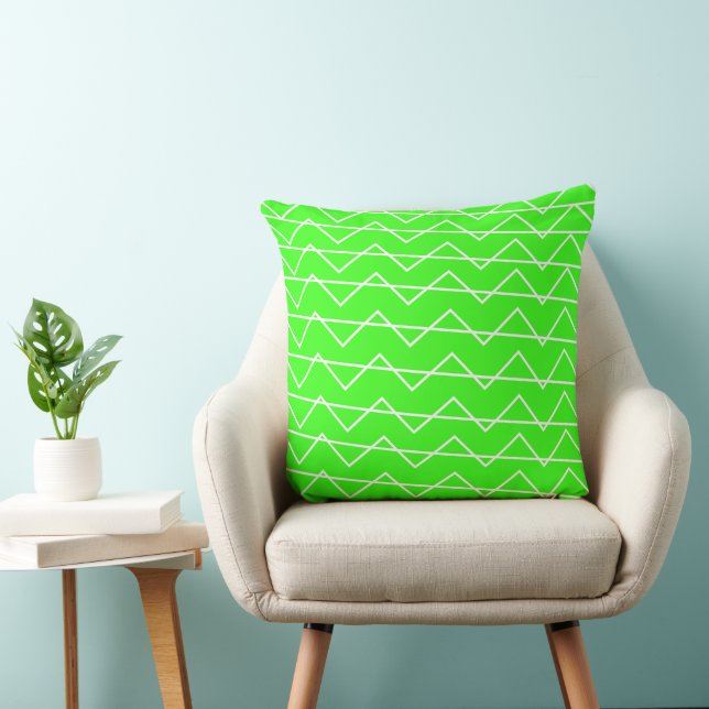 Chevron Stripe Neon Green White Geometric Pattern Throw Pillow (Chair)