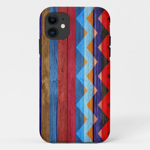 Chevron Stripe on Vintage Wood iPhone 11 Case