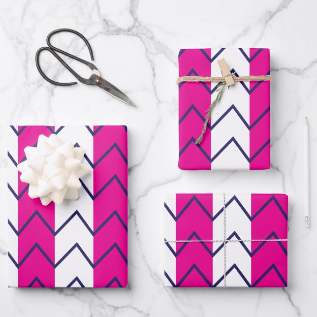 Chevron Stripe Pink and White Geometric Pattern Wrapping Paper Sheets (Front)