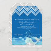 Chevron Striped Cute Whale n Waves Boy Baby Shower Invitation (Front/Back)
