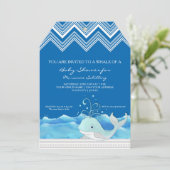 Chevron Striped Cute Whale n Waves Boy Baby Shower Invitation (Standing Front)
