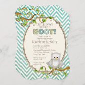 Chevron Striped Hoot Owl Little Boys Baby Shower Invitation (Front/Back)