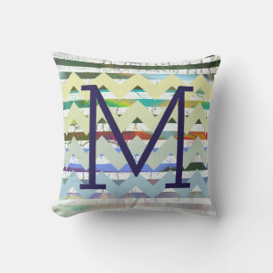 chevron stripes + abstraction + monogram, cool throw pillow