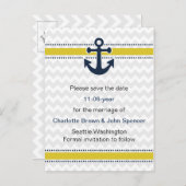 chevron stripes, anchor, nautical save the date announcement postcard (Front/Back)