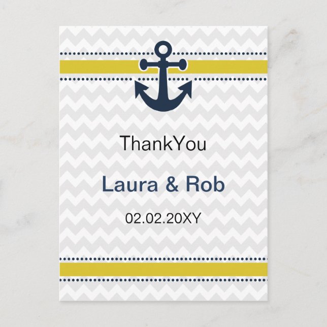 chevron stripes, anchor, nautical Thank You cards (Front)