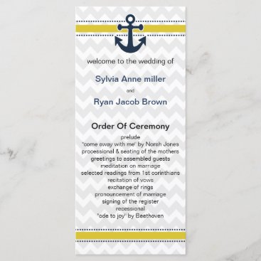 chevron stripes, anchor, nautical Wedding program