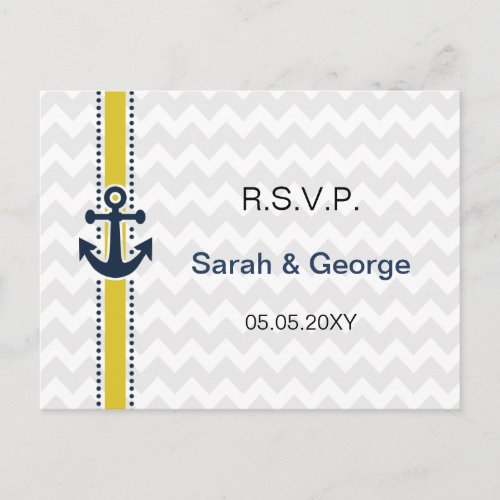 chevron stripes anchor nautical wedding rsvp invitation postcard