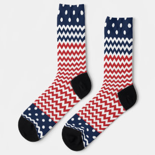 Chevron Stripes and Dots Patriotic Socks