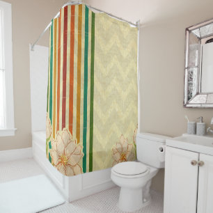 Chevron Stripes And Flowers Shower Curtain