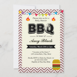 Chevron Stripes Baby Shower BBQ Party Invitations