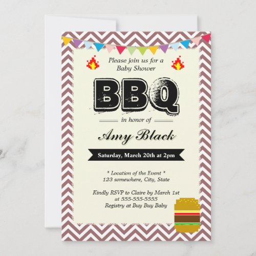 Chevron Stripes Baby Shower BBQ Party Invitations