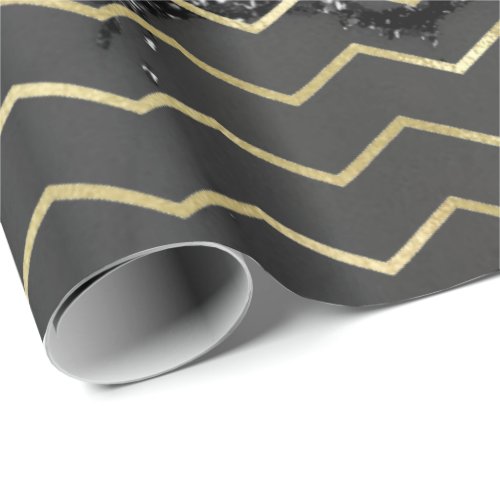 Chevron Stripes Gold Glitter Gray Marble Black Wrapping Paper