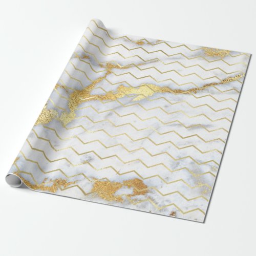Chevron Stripes Gold Metallic Gray Marble Lines Wrapping Paper