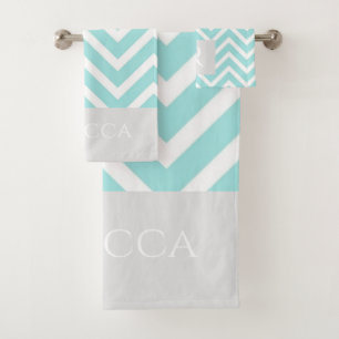 Chevron Stripes Gray Monogram Bathroom Towel Set