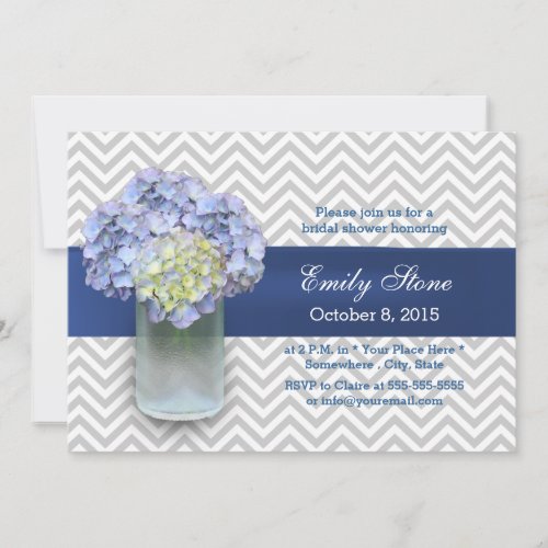 Chevron Stripes Hydrangea Mason Jar Bridal Shower 5x7 Paper Invitation Card