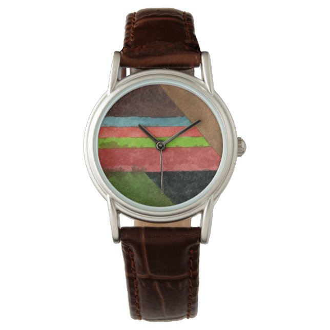 Chevron, stripes in brown, green, blue, red watch (Front)