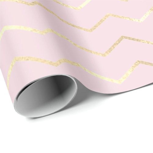 Chevron Stripes Lines Gold Metallic Pink Elegant Wrapping Paper
