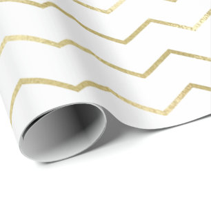 Chevron Stripes Lines Gold Metallic White Elegant Wrapping Paper