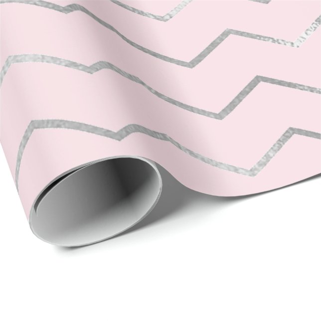 Chevron Stripes Lines Silver Metallic Pink Elegant Wrapping Paper (Roll Corner)